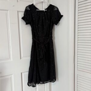 NY Collection Black Polka Dot Midi Dress with Tie Waist